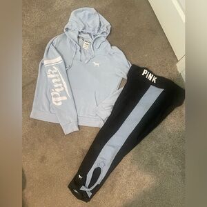PINK Victoria's Secret 2 pc Bundle Light Blue Hoodie and Charcoal Grey Leggings